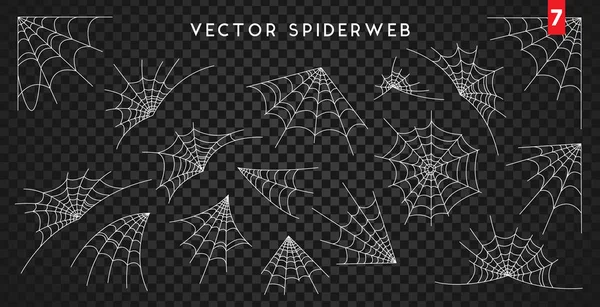 Set Telaraña Para Diseño Halloween Aislado Sobre Fondo Negro Ilustración — Vector de stock