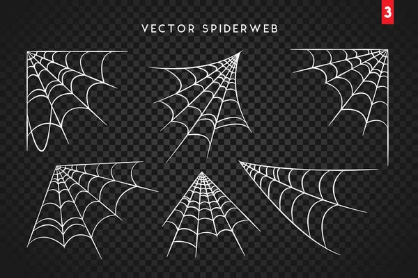 Set Telaraña Para Diseño Halloween Aislado Sobre Fondo Negro Ilustración — Archivo Imágenes Vectoriales