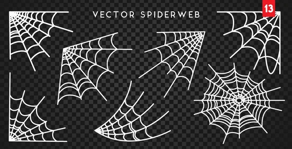 Set Cobweb Pour Halloween Design Isolé Sur Fond Noir Illustration — Image vectorielle