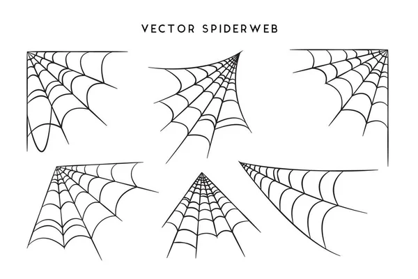 Conjunto Cobweb Para Design Halloween Isolado Fundo Branco Ilustração Vetorial —  Vetores de Stock
