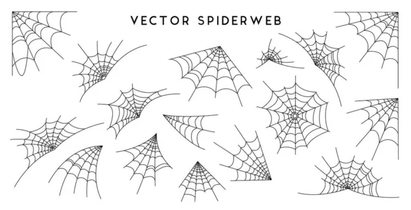 Set Telaraña Para Diseño Halloween Aislado Sobre Fondo Blanco Ilustración — Archivo Imágenes Vectoriales