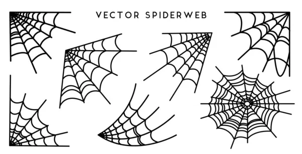 Conjunto Cobweb Para Design Halloween Isolado Fundo Branco Ilustração Vetorial — Vetor de Stock