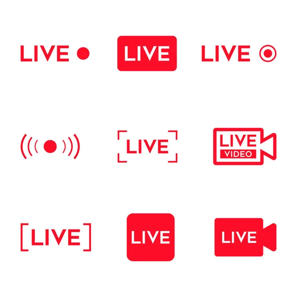ライブビデオアイコンセット 赤の放送ボタン — ストックベクタ