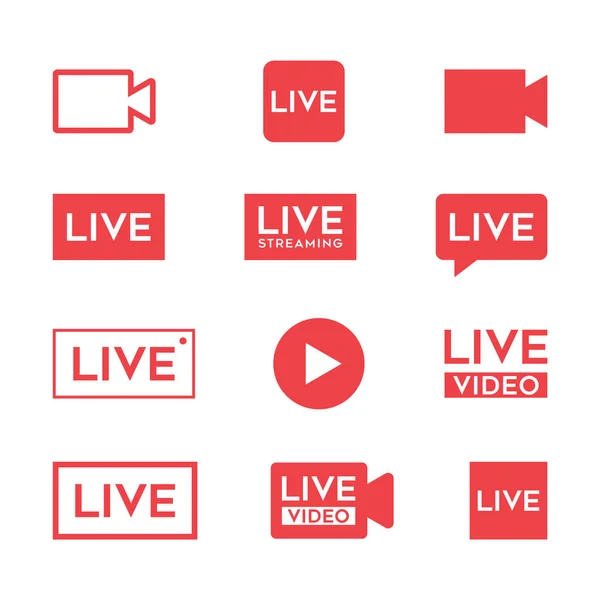 ライブビデオアイコンセット 赤の放送ボタン — ストックベクタ
