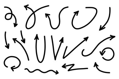 El çizimi vektör okları ayarlandı. Düz balkon okları beyaz arkaplanda izole edildi