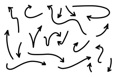 El çizimi vektör okları ayarlandı. Düz balkon okları beyaz arkaplanda izole edildi