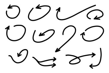 El çizimi vektör okları ayarlandı. Düz balkon okları beyaz arkaplanda izole edildi