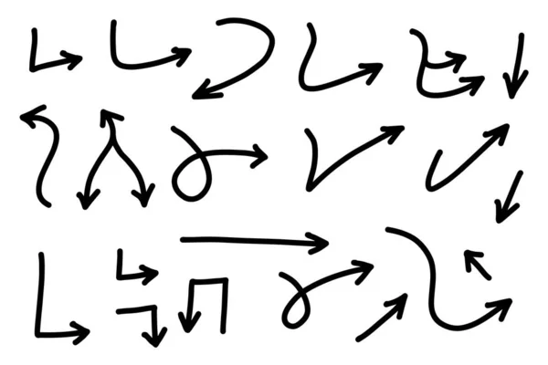 Conjunto Setas Vetoriais Desenhadas Mão Flechas Planas Balck Isoladas Fundo — Vetor de Stock