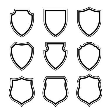Vektör Kalkanı simgesi. Heraldik kalkanlar, güvenlik siyah etiketleri.