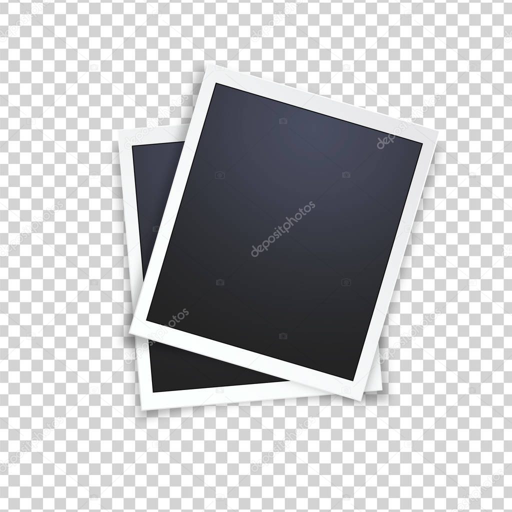 Blank realistic vector photo frame, isolated on transparent background.