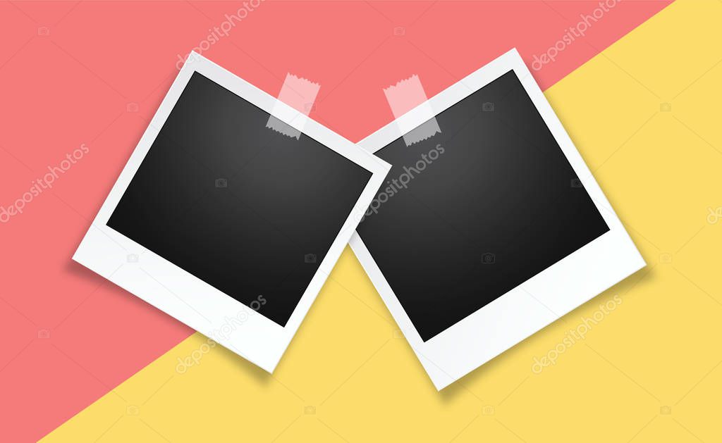 Blank realistic vector photo frame, isolated on trendy colorful background.