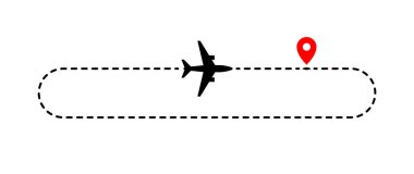 Beyaz arkaplanda kesik çizgilerle bir uçaktan diğerine giden yol