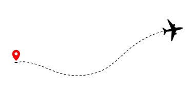 Beyaz arkaplanda kesik çizgilerle bir uçaktan diğerine giden yol