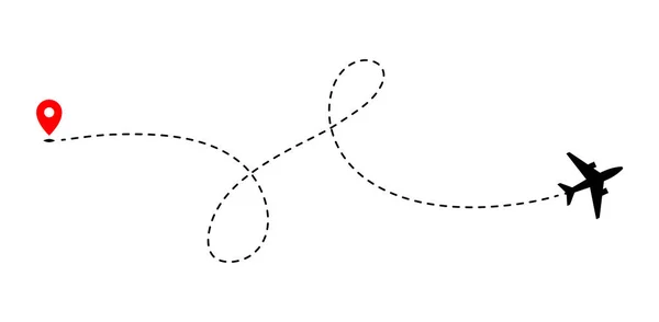 白色背景下具有虚线点的飞机航迹 — 图库矢量图片