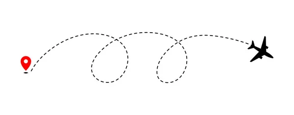 Avión Pista Punto Con Línea Discontinua Camino Sobre Fondo Blanco — Vector de stock