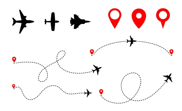 Trilha Avião Para Apontar Com Linha Tracejada Fundo Branco —  Vetores de Stock