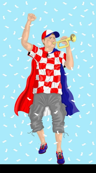 Хорватский футбольный фанат с Bugle — стоковый вектор