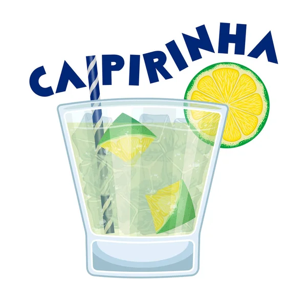 Cocktail Caipirinha com Palha Bebida — Vetor de Stock