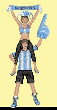 Argentinian Fans Supporting Argentina Team with Scarf and Foam F clipart