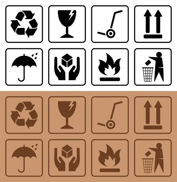 Verpackungssymbole und Pappkartonsymbole — Stockvektor