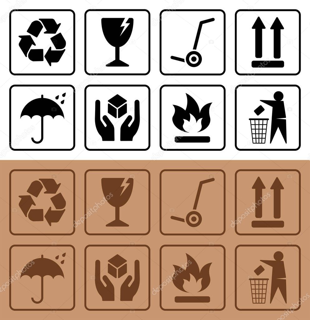 Packaging symbols and Cardboard Box Icons