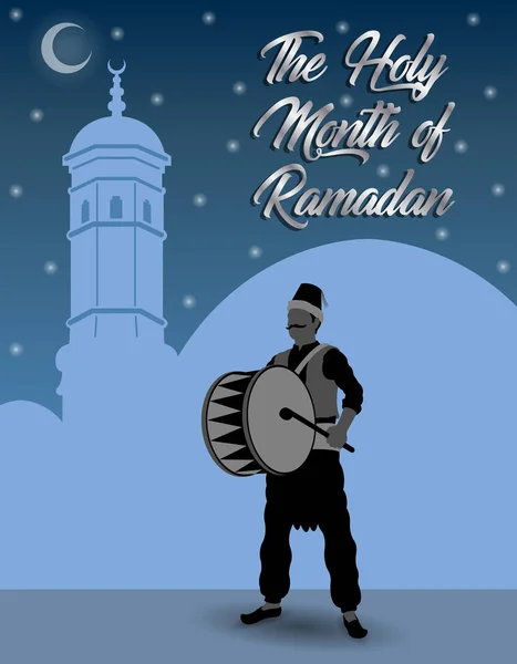 Ramadán pozdrav s bubeníkem ramadánu — Stockový vektor