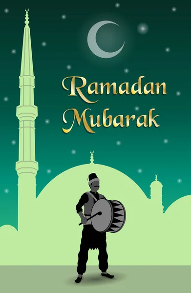 Ramadan mubarak zpráva s bubeníkem ramadánu — Stockový vektor