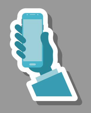 Sunum simgeleri için el ele tutuşan akıllı telefon simgesi