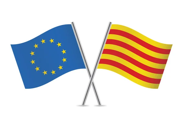 Banderas de la Unión Europea y Cataluña. Ilustración vectorial . — Vector de stock