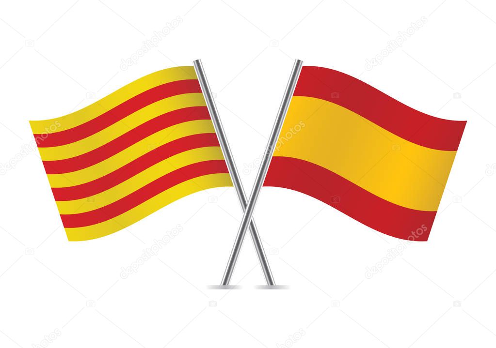 Catalonia and Spain flags.Vector illustration.