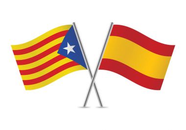Katalonya ve İspanya bayrakları. Vektör çizim.