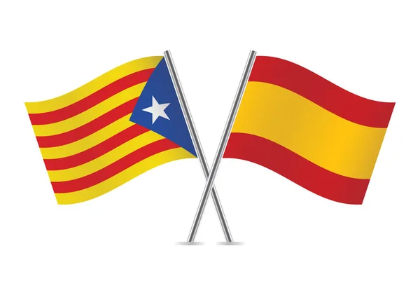 Katalonien och Spanien flaggor. Vektorillustration. — Stock vektor