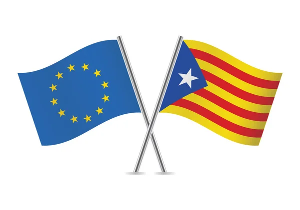 Banderas de la Unión Europea y Cataluña. Ilustración vectorial . — Vector de stock