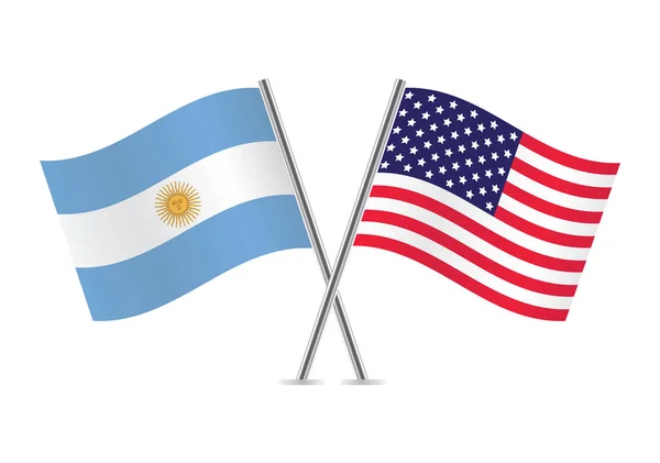 Argentina América Cruzaron Banderas Banderas Argentinas Americanas Sobre Fondo Blanco — Vector de stock