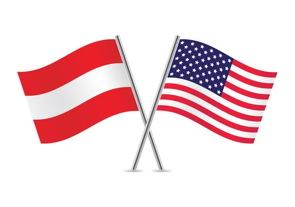 Österreichische Und Amerikanische Flaggen Vektorillustration — Stockvektor