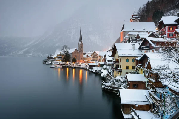 Hallstatt Christmas Village Vista Panorámica Famosa Ciudad Del Lago Hallstatt — Foto de Stock