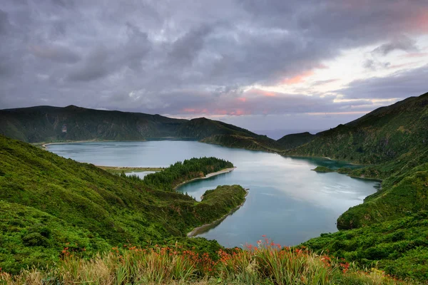 Natürliche Atemberaubende Landschaft Bei Sonnenuntergang Fogo Lagune Auf Der Insel — Stockfoto