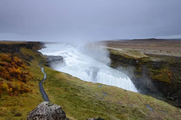 Gullfoss Jest Niesamowite Wodospad Znajduje Się Canyon Hvita Rzeka Południowo — Zdjęcie stockowe