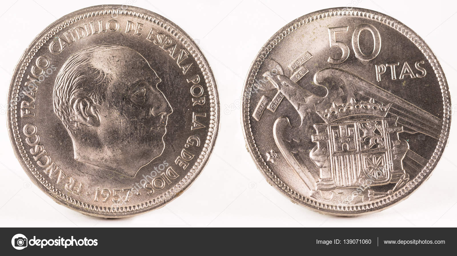 老西班牙50 比塞塔的硬币——图库图片© estellez #139071060