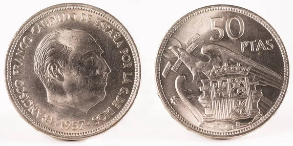 Old Spanish coin of 50 pesetas — Stock Photo, Image