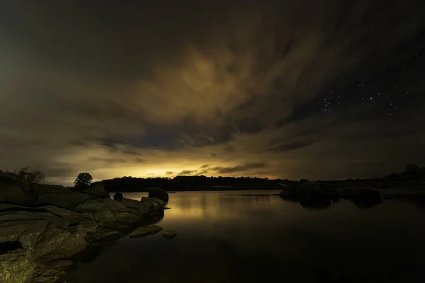 Nachtlandschaft Naturgebiet Barruecos Extremadura Spanien — Stockfoto