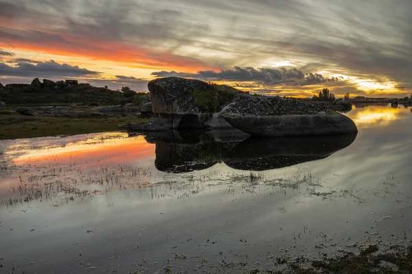 Pôr Sol Área Natural Dos Barruecos Extremadura Espanha — Fotografia de Stock
