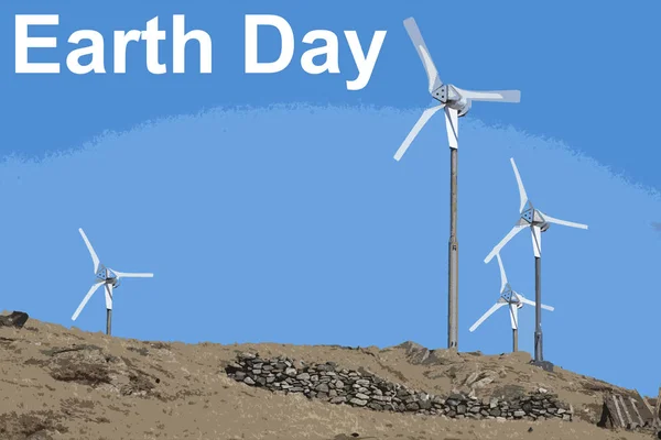 Earth Day. Wind power plants give clean electricity.
