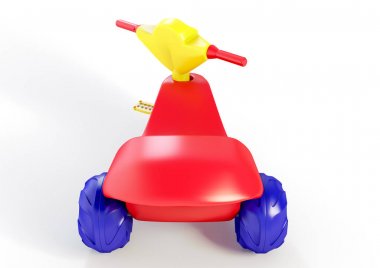 Bir plastik üç tekerlekli bisiklet oyuncak bir 3d çizimi