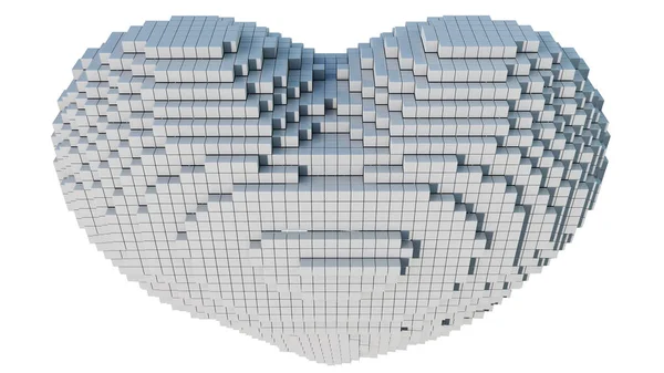 A 3d pixel art ilustration of a heart with white background
