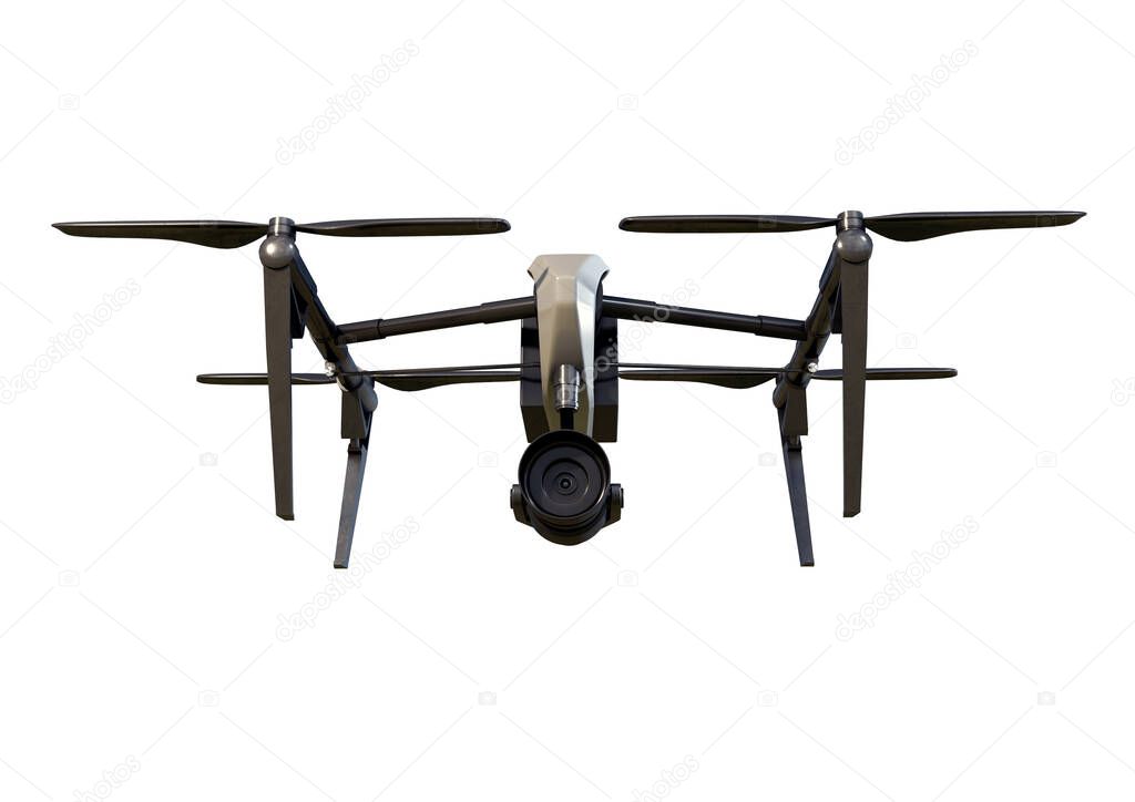 An illustration of a drone with camera made in 3d software.