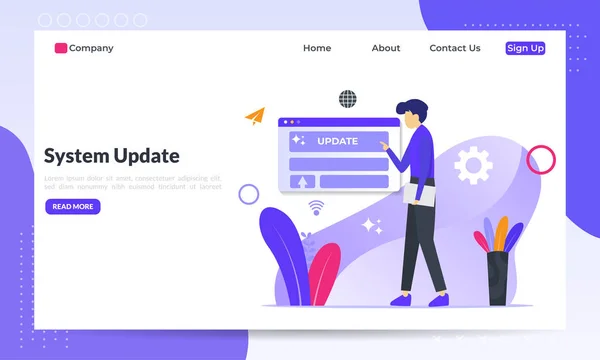Sistem Güncelleme Geliştirme Yeni Sürüm Değiştir yazılımı. Güncelleme süreci, yükseltme programı, veri ağı kurulumu, düz simge, web iniş sayfası, pankart, vektör şablonu için uygun
