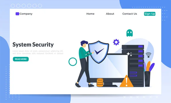 Concepto de seguridad de la red, Protección de datos segura y personal de la base de datos, Cifrado de tráfico, VPN, Protección de privacidad, Tecnología antivirus, icono plano, adecuado para la página de destino web, banner, vector — Vector de stock