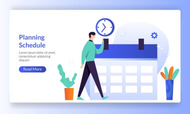 Planlama Çizelgesi veya zaman yönetimi, planlama konsepti, çalışma saati, pankart, el ilanı, ui, web, mobil uygulama için iniş sayfası şablonu, poster
