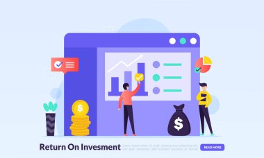 ROI, Yatırım Dönüşü konsepti, finansal şema, kar geliri, afiş, el ilanı, ui, web, mobil uygulama, poster şablonu